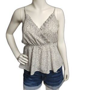 SHEIN LUNE Polka Dot Ruffle Trim Cami Top Babydoll Peplum Size L